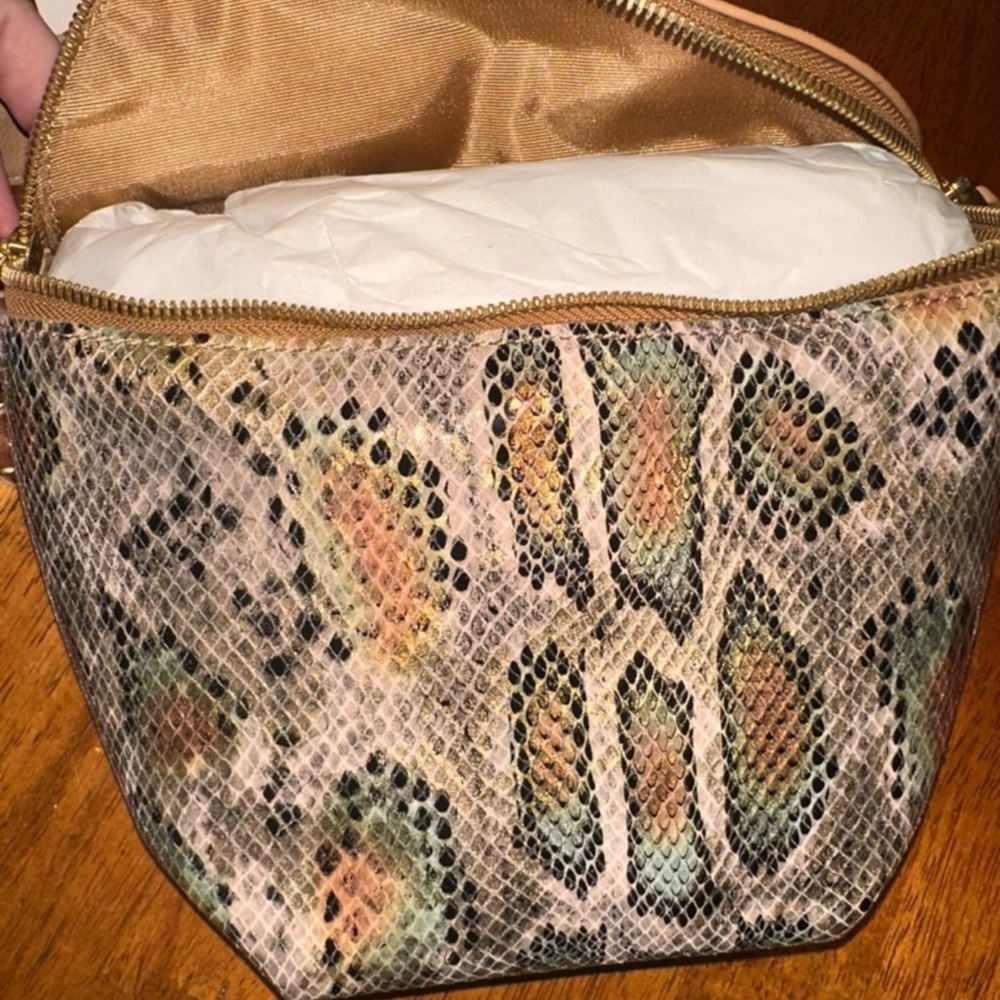 HOBO Multicolor Snake-Print Cosmetic Pouch in Tan, Black & Green
